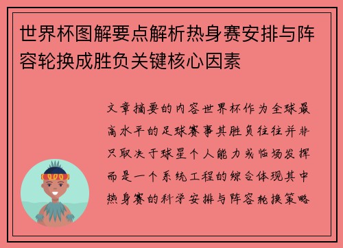 世界杯图解要点解析热身赛安排与阵容轮换成胜负关键核心因素 世界杯图解要点解析热身赛安排与阵容轮换成胜负关键核心因素